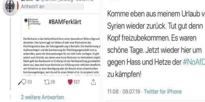 سوري في ألمانيا يغرد أنه قضى إجازة ممتعة في سوريا، تجيبه وكالة الهجرة&nbsp;بقرار